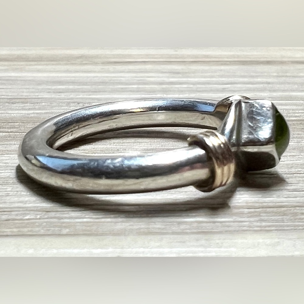 Vintage Handmade Sterling Silver & 14K Gold Peridot Ring, Size 6.75, 5.34g - Picture 5 of 9